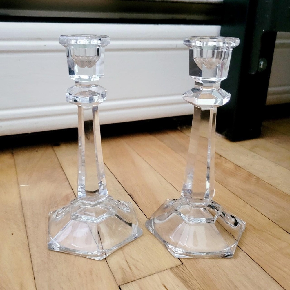 Vintage Set of 2 Crystal Glass Candle Stick Holders